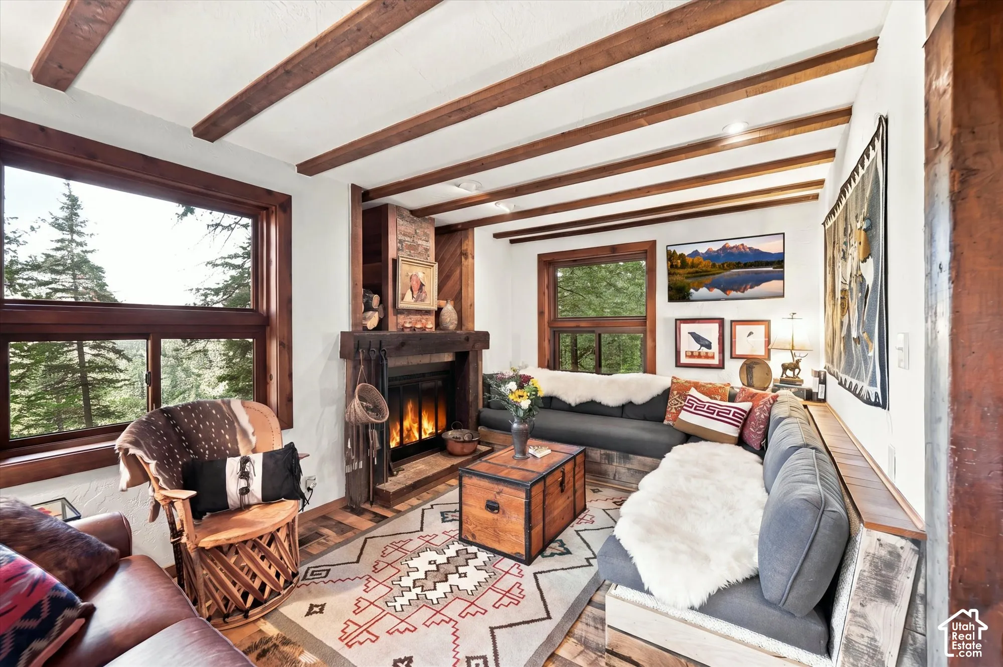 Crackling, wood-burning fireplace