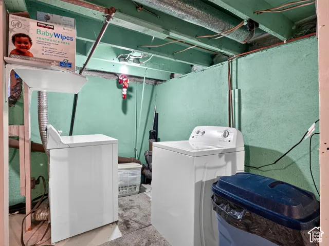 Basement - Utility area featuring exposed ceiling joists and painted concrete walls