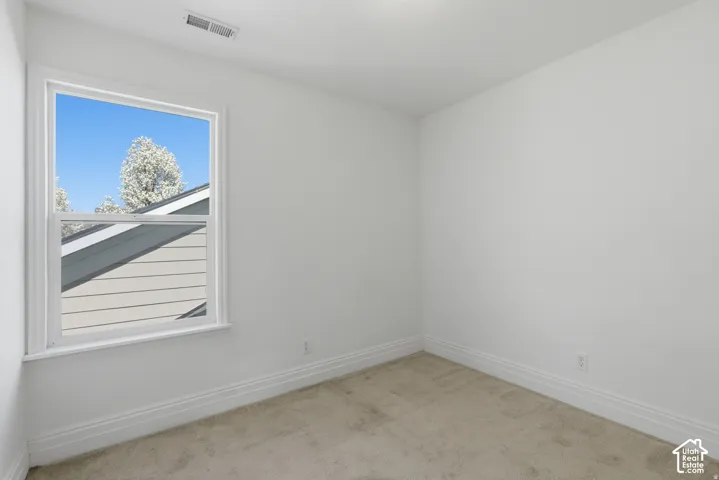 Neutral-toned wall paint, neutral carpeting, and a dual-pane window