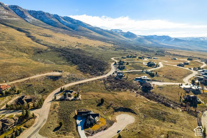 Drone/aerial view of a mountainous background