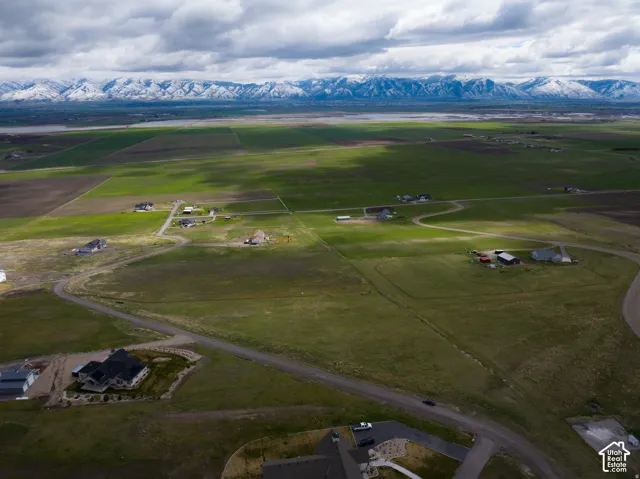 View of rural area featuring a mountain backdrop and rows of crops