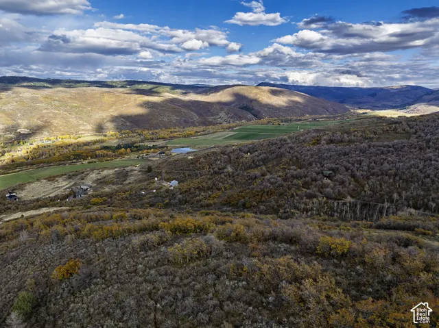 Aerial perspective of expansive acreage featuring mountainous terrain, rolling hills, native forest vegetation, and vast horizon topography