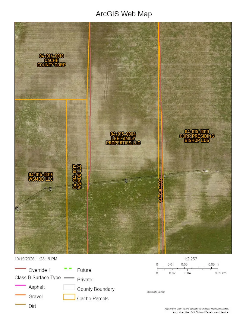 ArcGIS Web Map. Providing a spatial representation of parcel boundaries and ownership data for the property