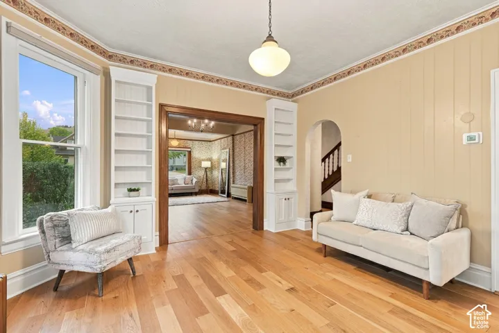 Charming family room just off the living room, dining room, and kitchen.