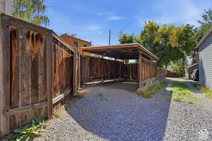 One-car, covered carport on the west side.