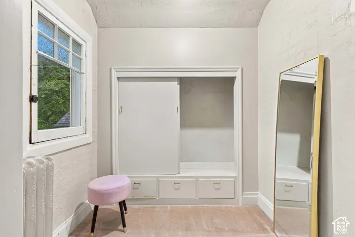 Close-up view of the spacious walk-in closet just off the bedroom.