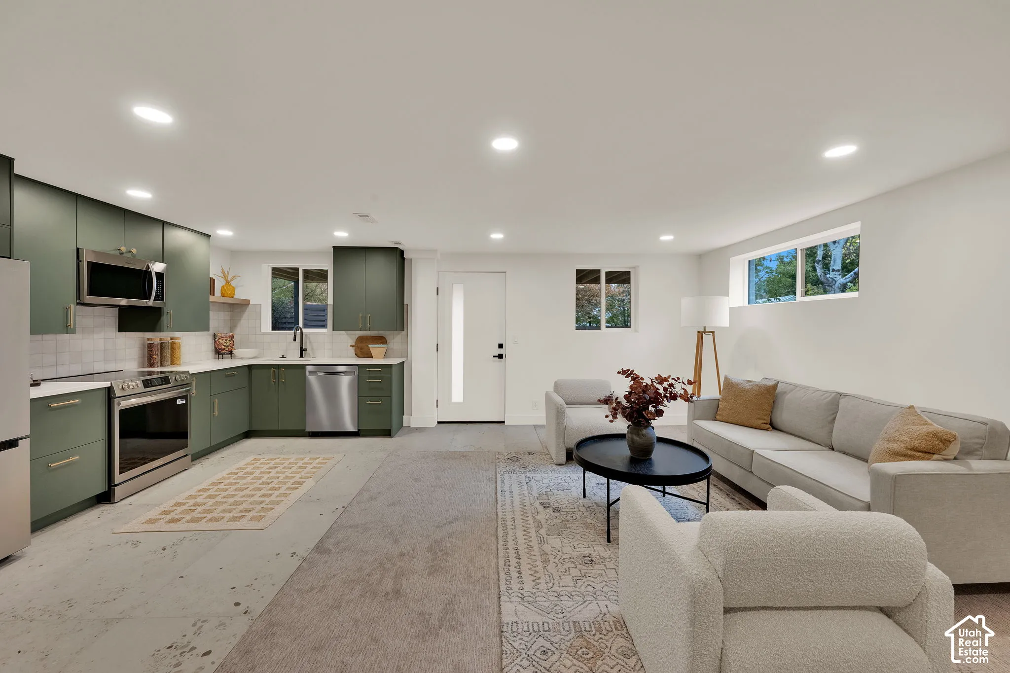 Lower-level entry, kitchen, & living room