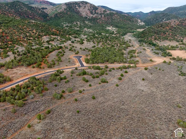 Expansive lot featuring paved cul-de-sac access, native vegetation, and surrounding mountain terrain