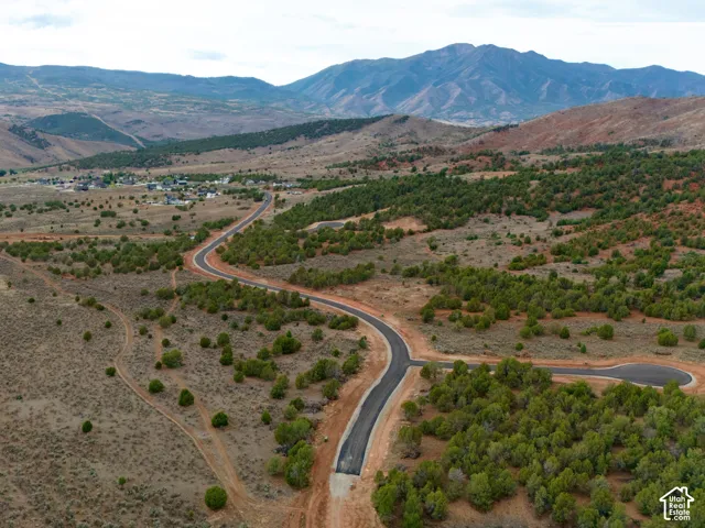 Aerial perspective featuring paved roads, native vegetation, and expansive mountain scenery