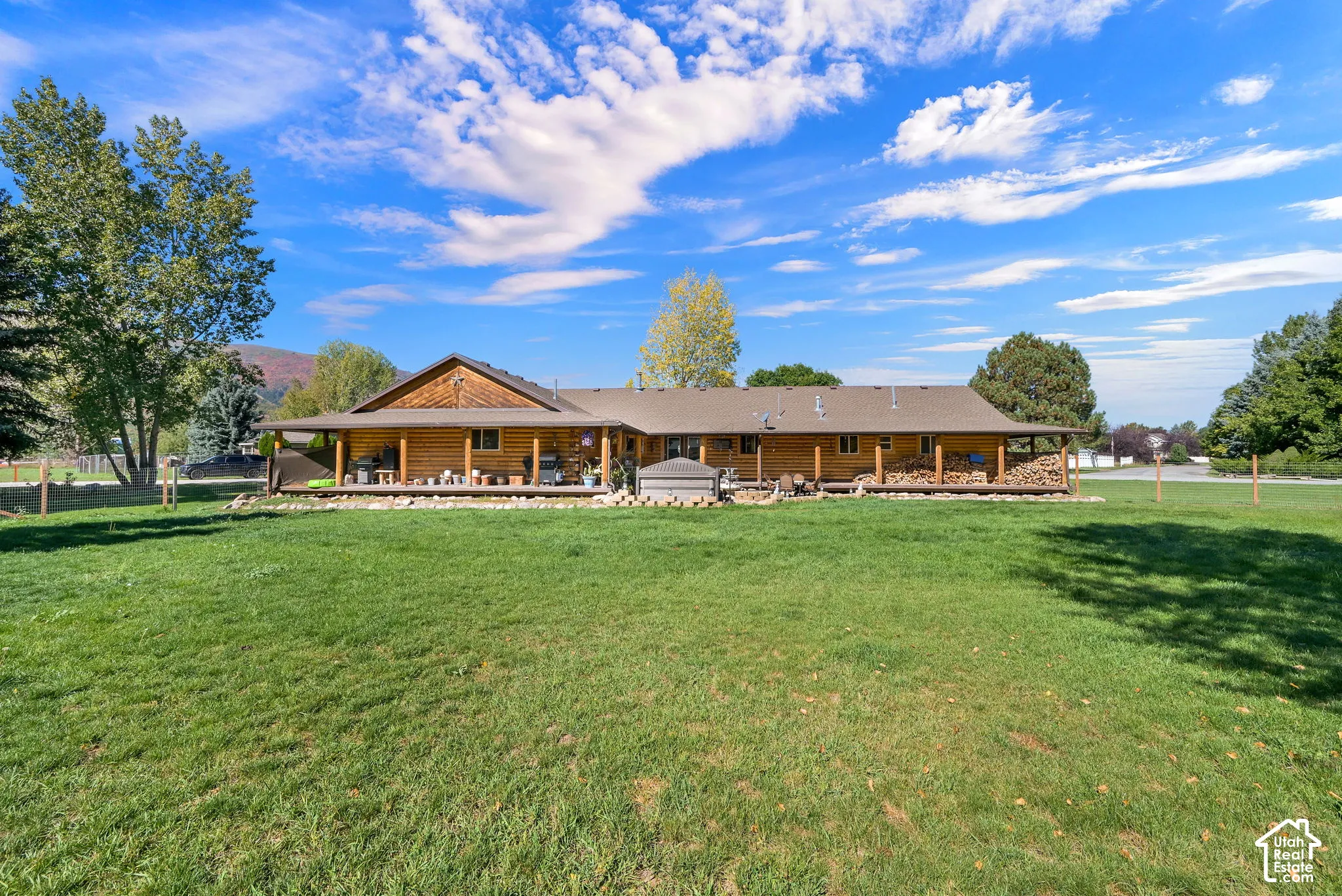 Back view of the cabin and bull frog spa