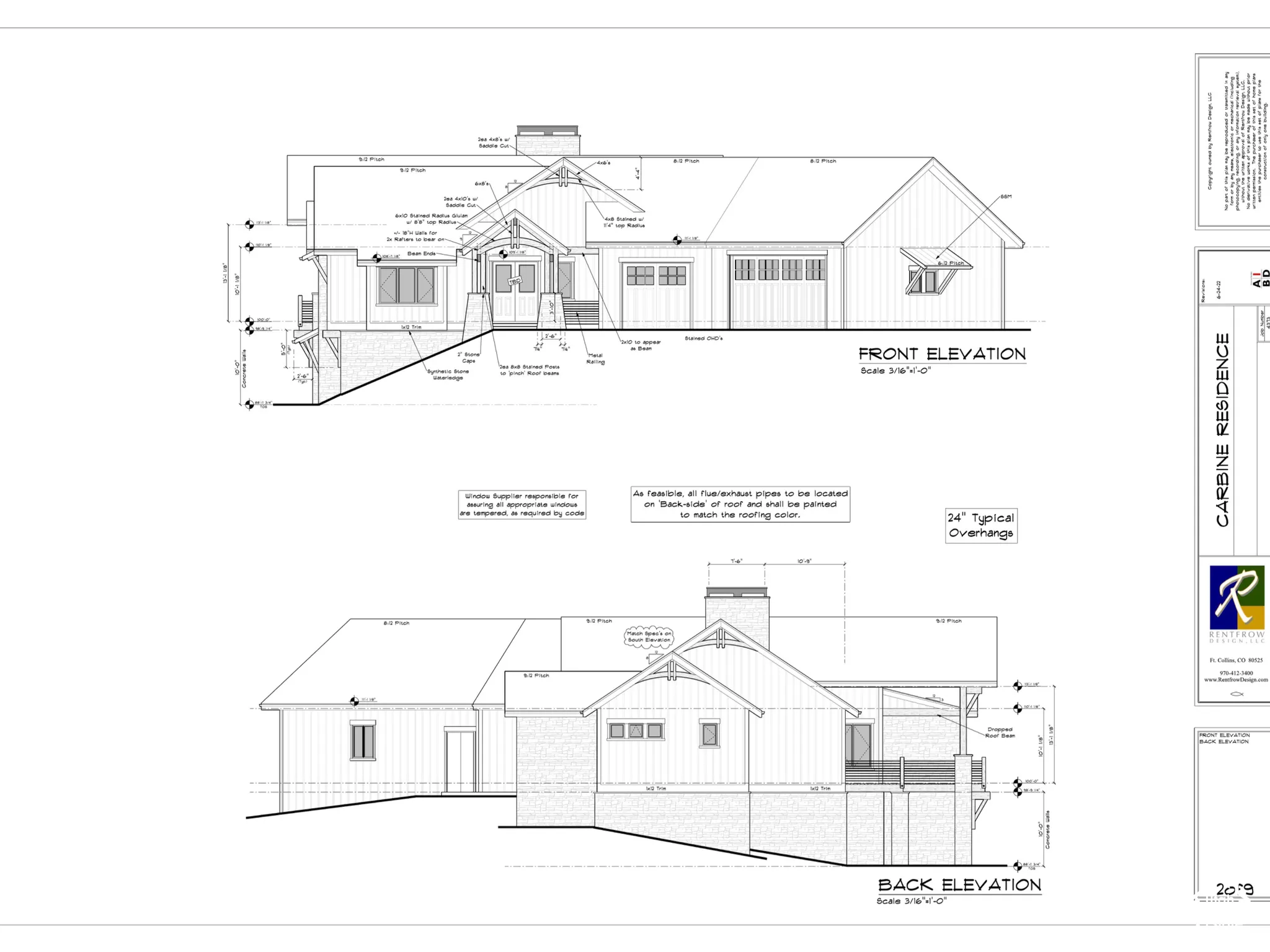 Architectural Drawing. Providing front and back elevation specifications for the property