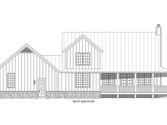 Architectural Elevation Drawing. Illustrating the south exterior profile of the property