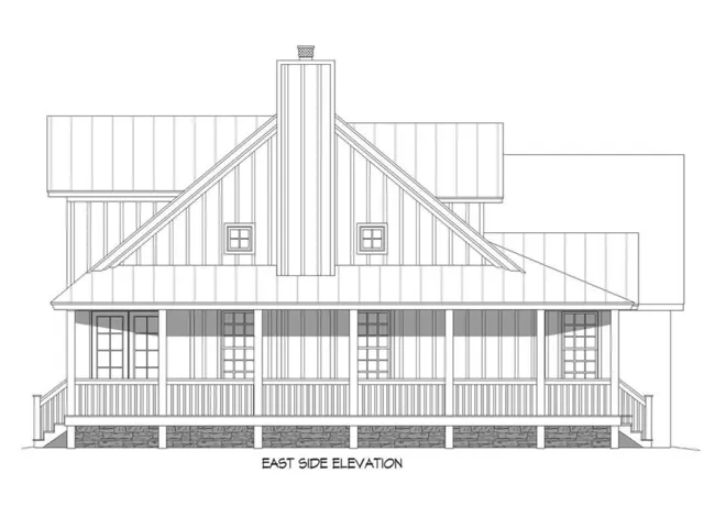 Architectural Drawing. East elevation illustrating the external dimensions and materials of the property