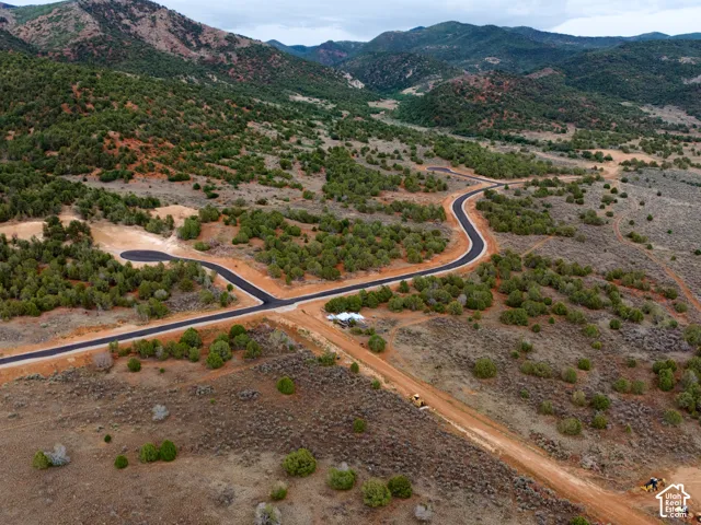 Expansive parcel featuring paved roads, native vegetation, and a mountainous backdrop