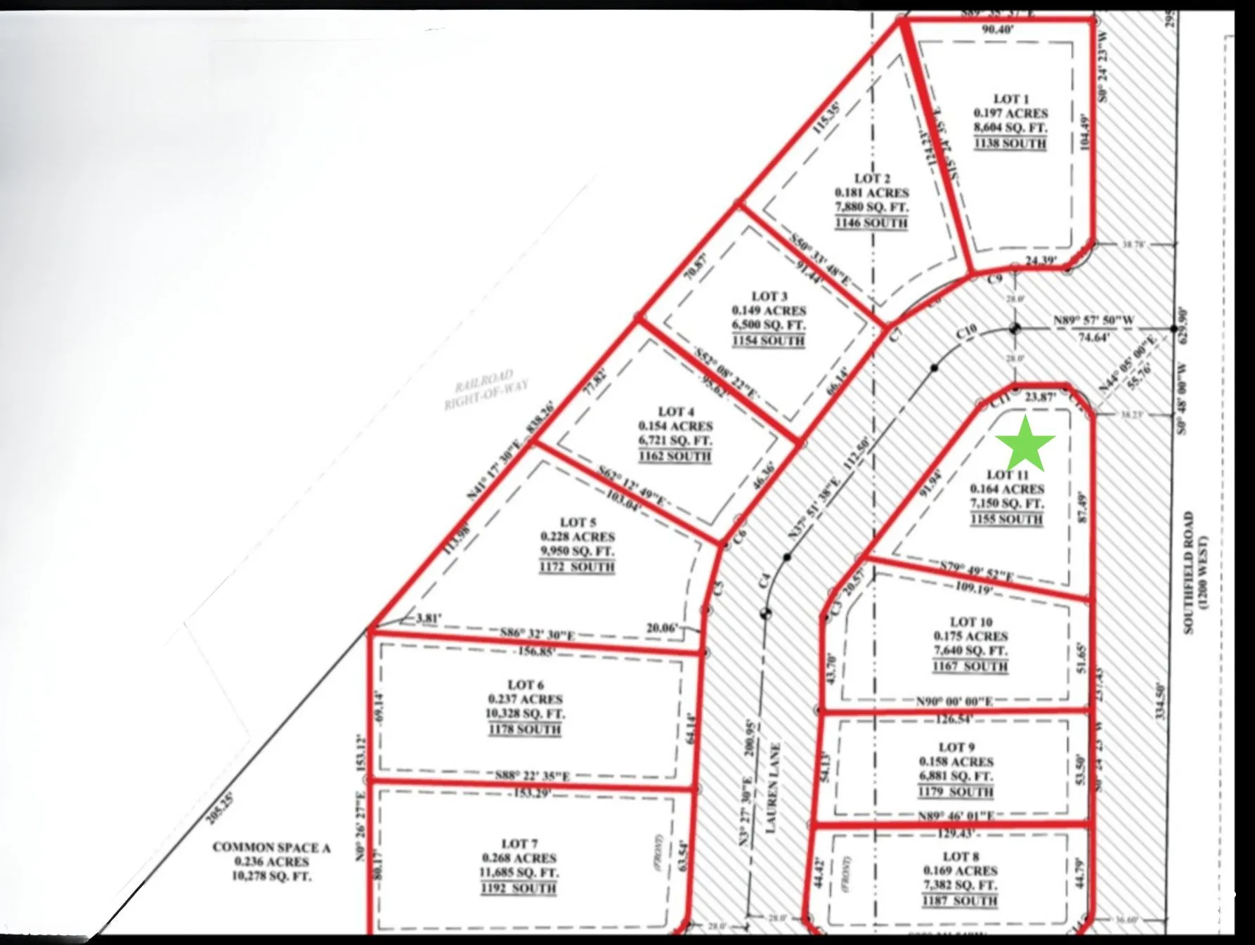 Subdivision Plat Map. Illustrating lot boundaries, acreage, and square footage measurements for the property