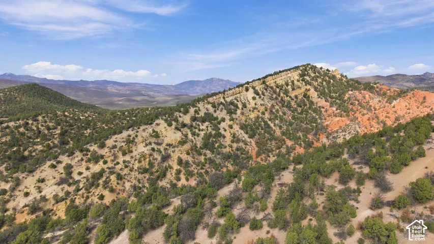 Expansive desert terrain featuring elevated ridgelines, natural rock formations, and native evergreen vegetation under a clear sky