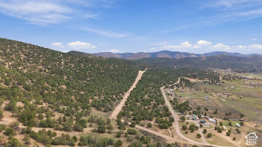 Expansive acreage featuring mountainous terrain, mature native trees, natural scrubland vegetation, and unpaved access roads