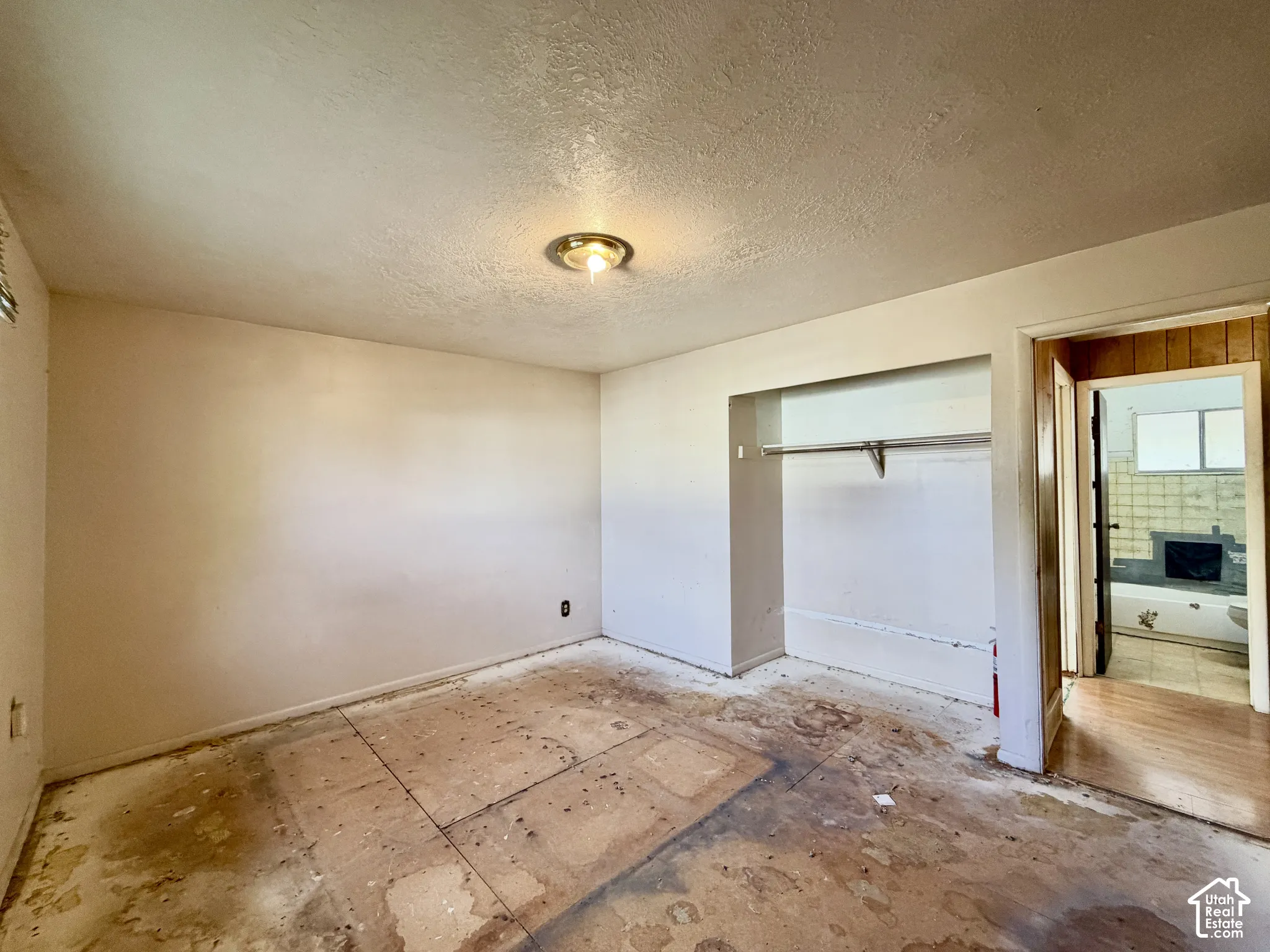 Interior room featuring a recessed storage alcove with a built-in metal garment rod and a central ceiling-mounted light fixture