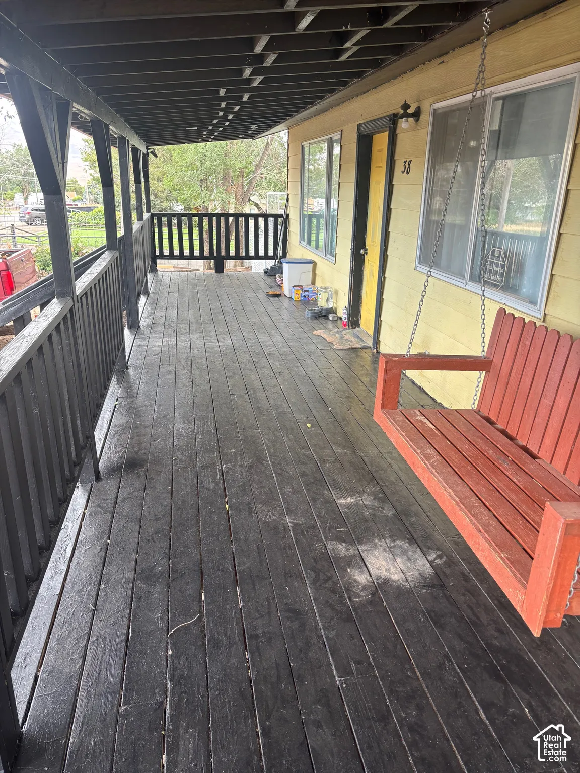 Covered wooden deck