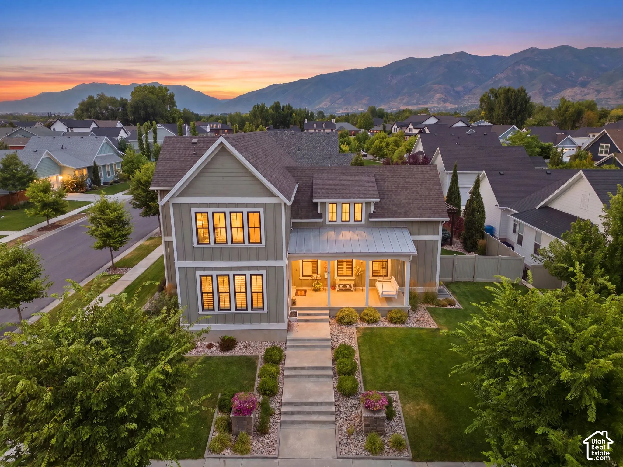 Evening view of front of the home