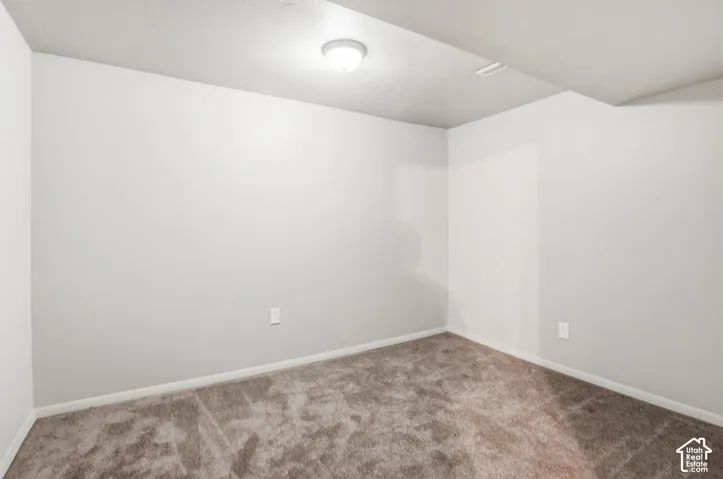 Neutral-toned interior room featuring wall-to-wall carpeting and a ceiling-mounted light fixture