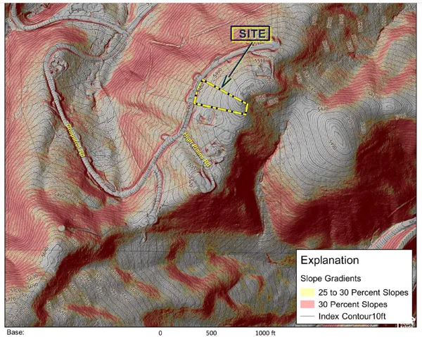 Topographic Survey. Illustrating elevation changes and slope gradients across the property