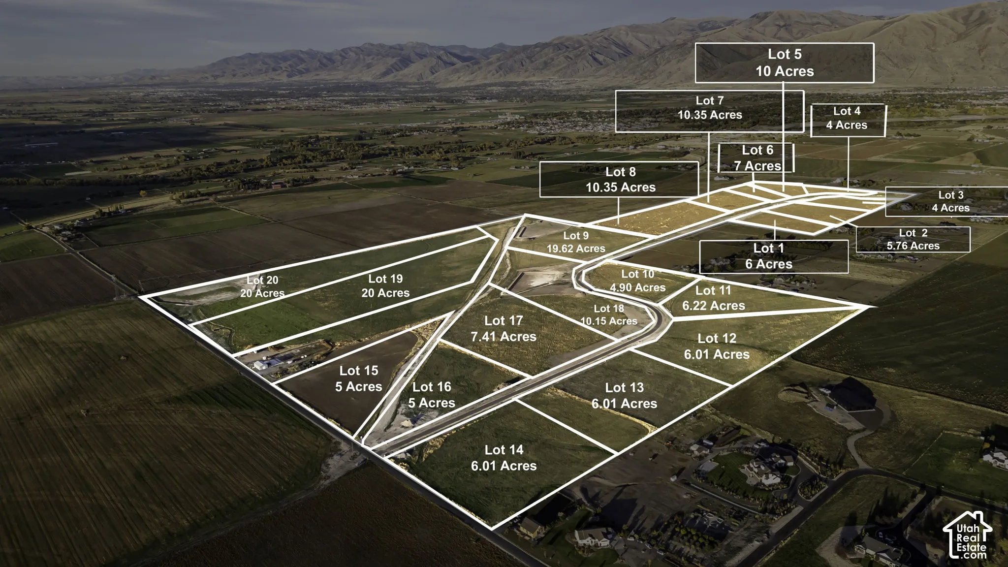 Land Survey Map. Illustrating the designated parcel divisions and respective acreage for the property