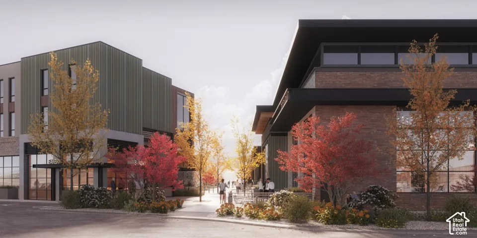 Modern architectural exterior featuring exposed brick masonry, vertical metal paneling, industrial-style expansive windows, and flat rooflines with deep overhangs