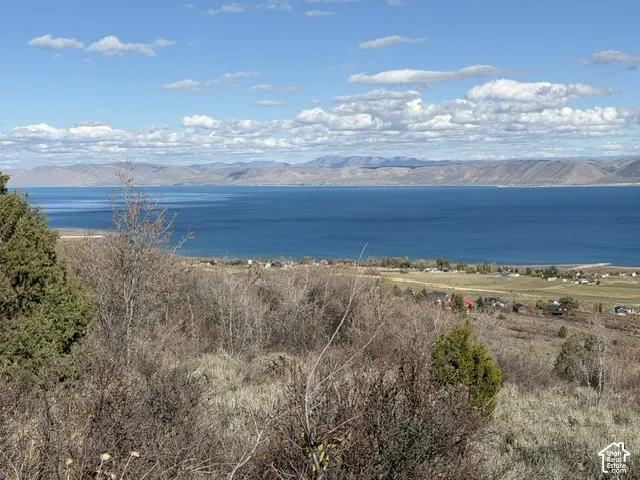 Elevated lot featuring expansive water scenery, rugged mountain backdrops, and native shrubbery