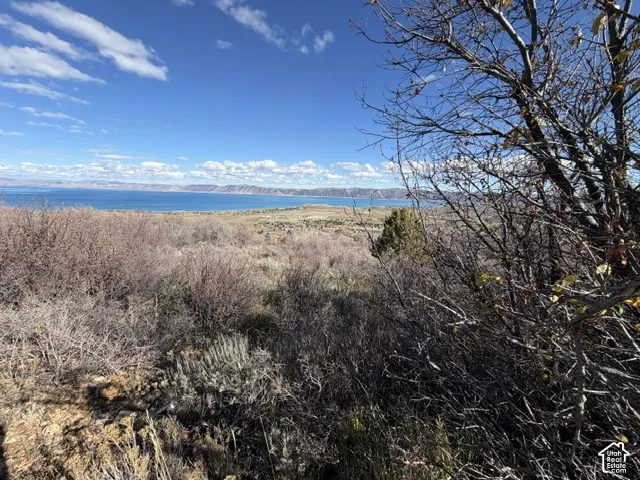 Expansive lot featuring native desert vegetation, unobstructed water presence, and a mountain range backdrop