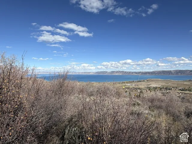 Expansive lot featuring native shrubbery, terrain topography, and prominent water and mountain scenery