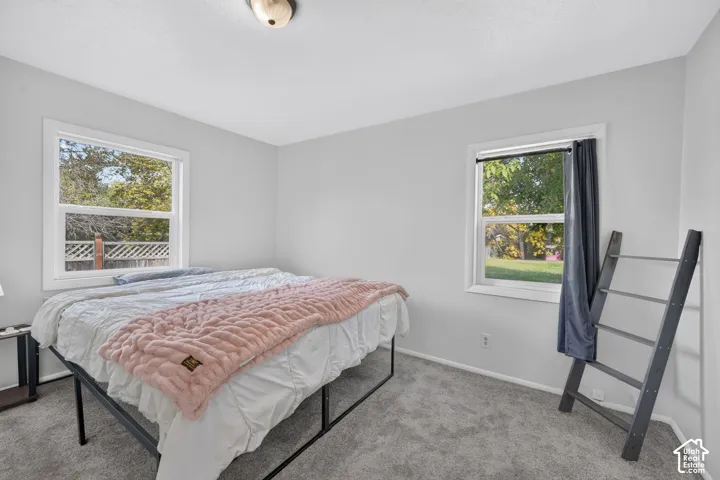 Neutral-toned walls, plush wall-to-wall carpeting, and double-pane vinyl windows featuring natural exterior exposure