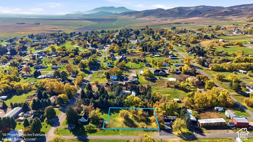 Level parcel featuring mature trees, established landscaping, and a mountain backdrop