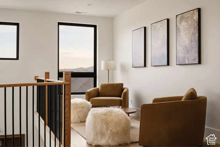 2nd story sitting area overlooking the great room and mountain views.