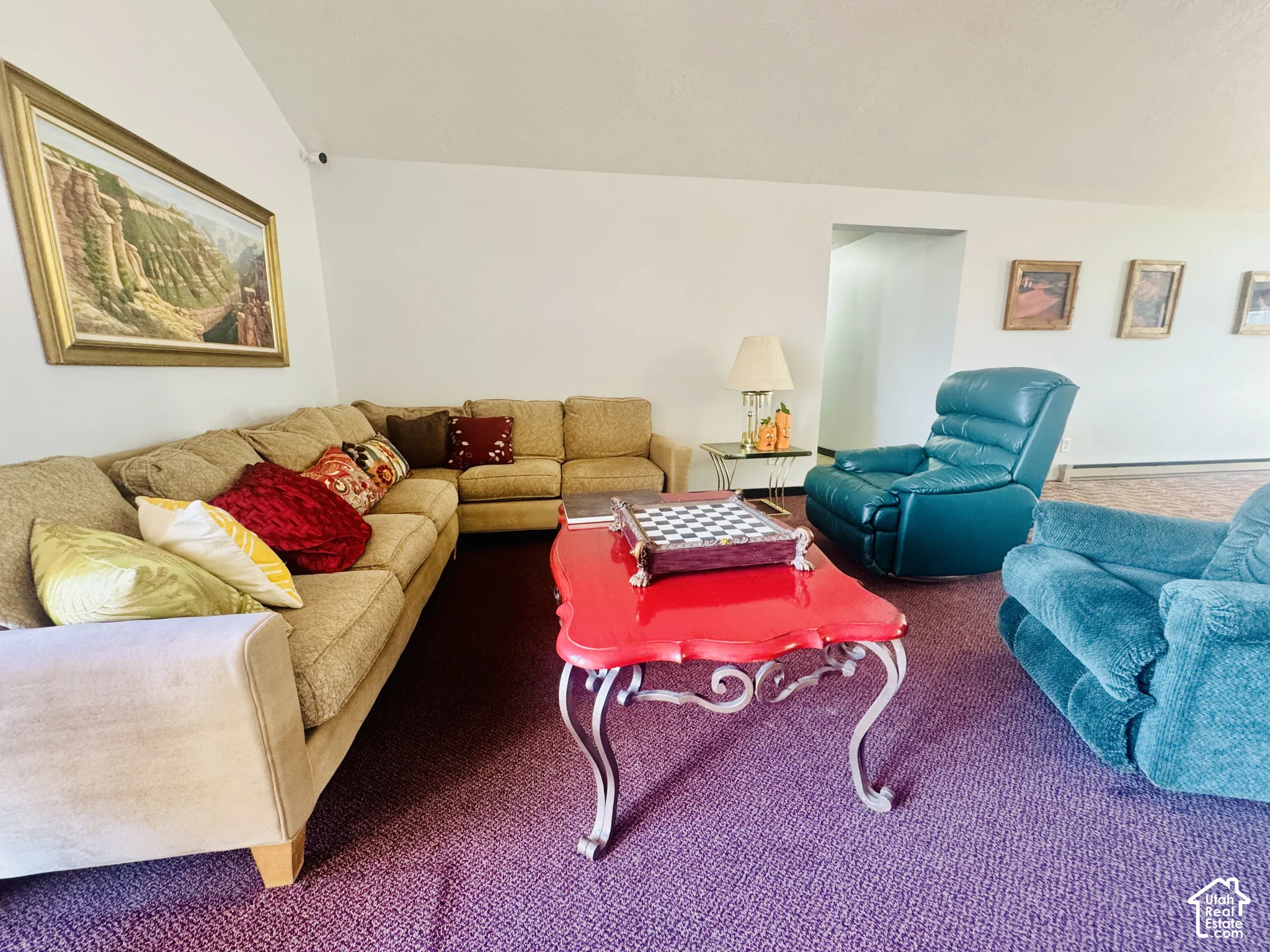 Vaulted ceilings and wall-to-wall carpeting
