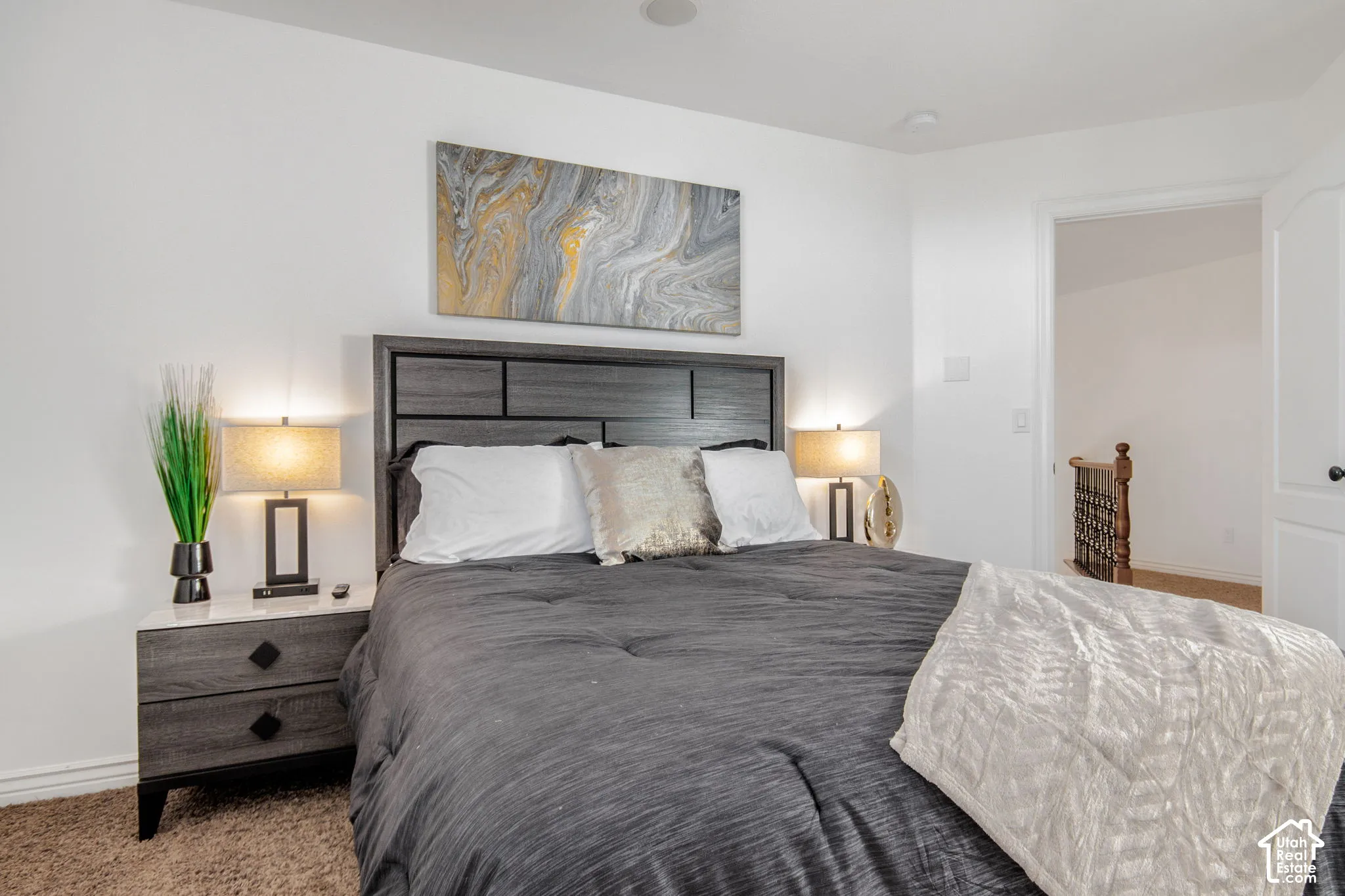 Neutral walls and textured carpeting