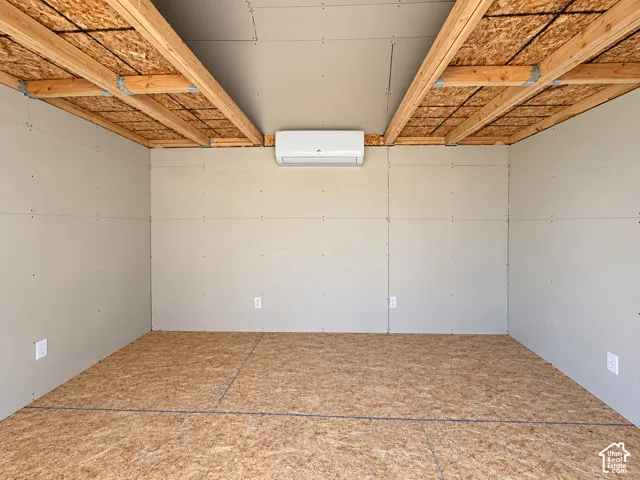 Shed interior with mini split furnace / AC and lofts