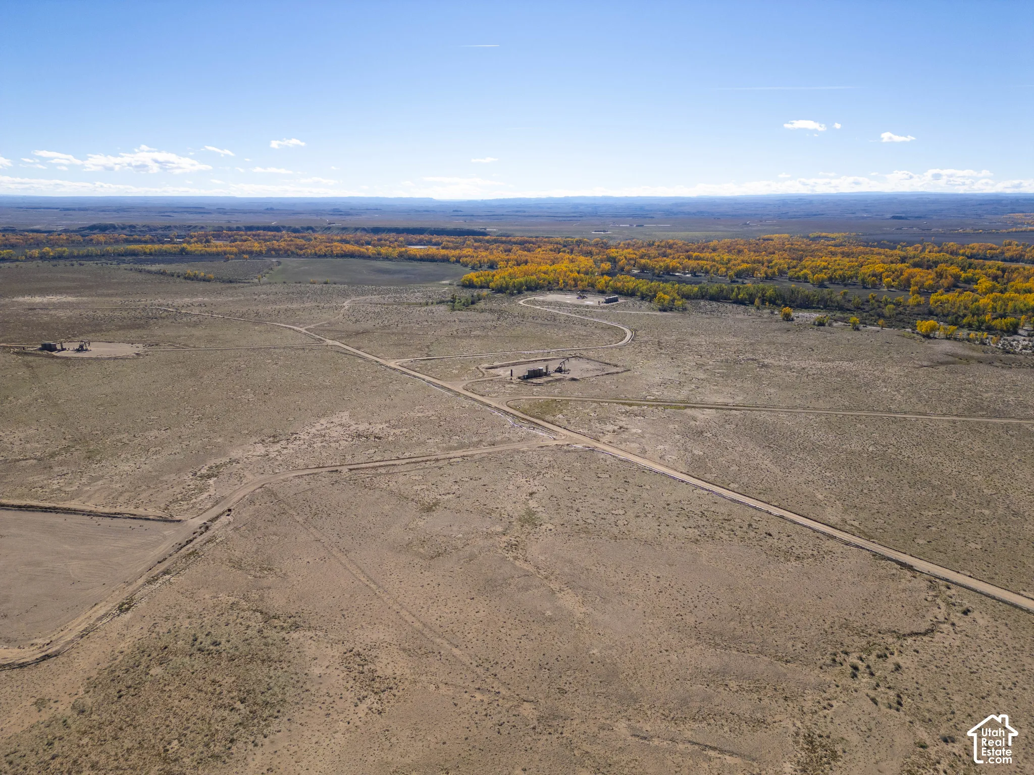 Expansive desert acreage featuring natural topography, established dirt access roads, and mature cottonwood trees