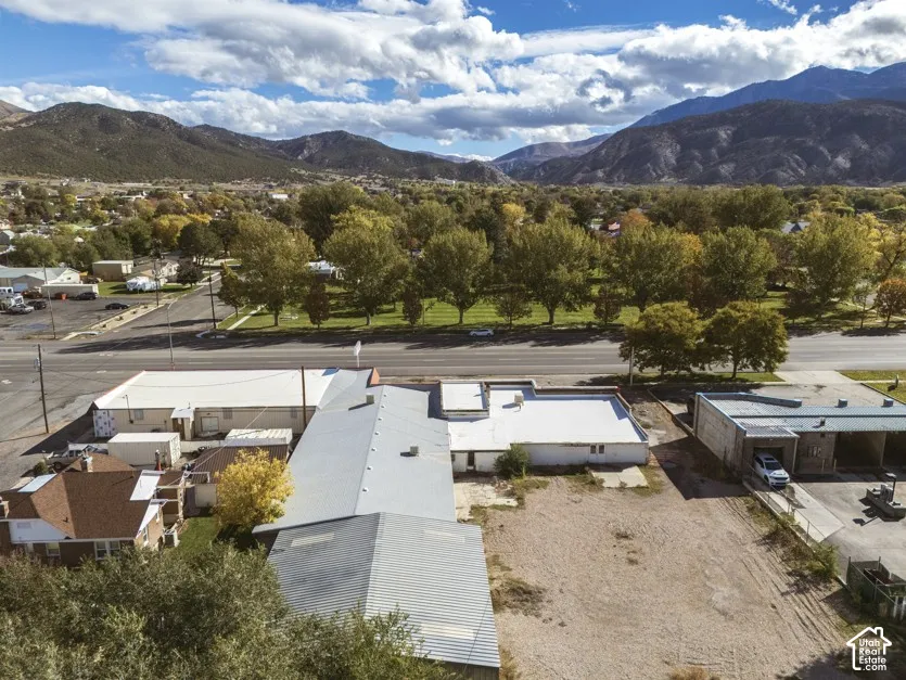 Aerial perspective of a multi-structure commercial property facing east