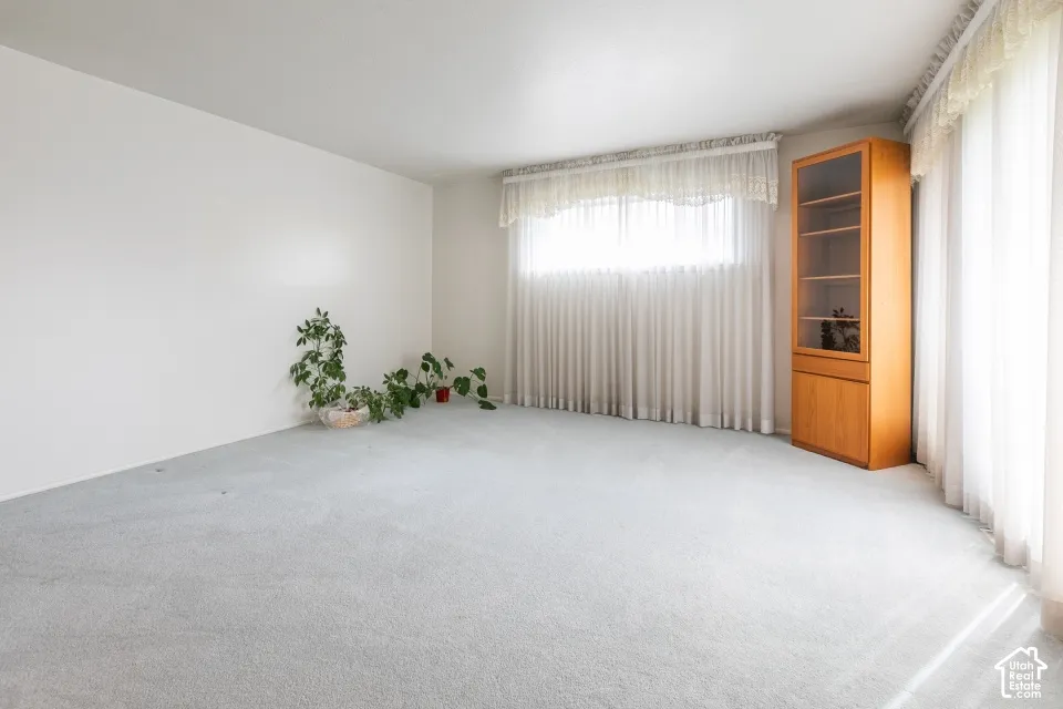 Room featuring wall-to-wall carpeting and built-in wood cabinetry