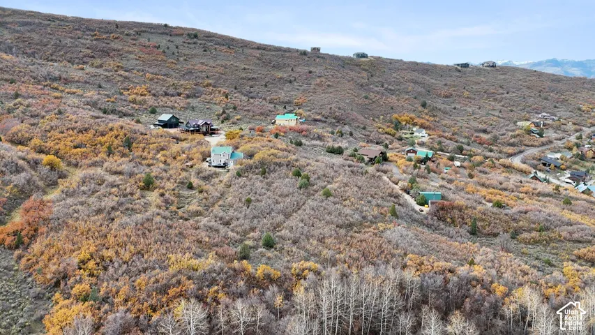 Aerial perspective of mountainous terrain featuring dense natural vegetation, rolling hillsides, and distant peaks