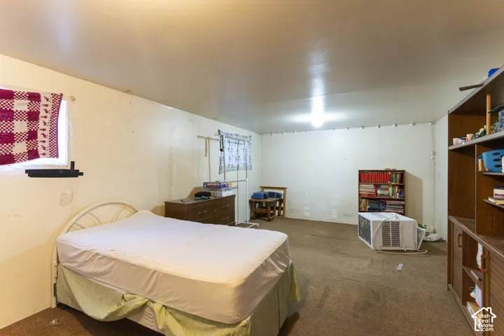 Room featuring carpeting, painted walls, and two windows
