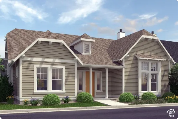 Exterior featuring horizontal siding, gabled rooflines with exposed rafter tails, a covered front porch with tapered columns, and multi-pane windows
