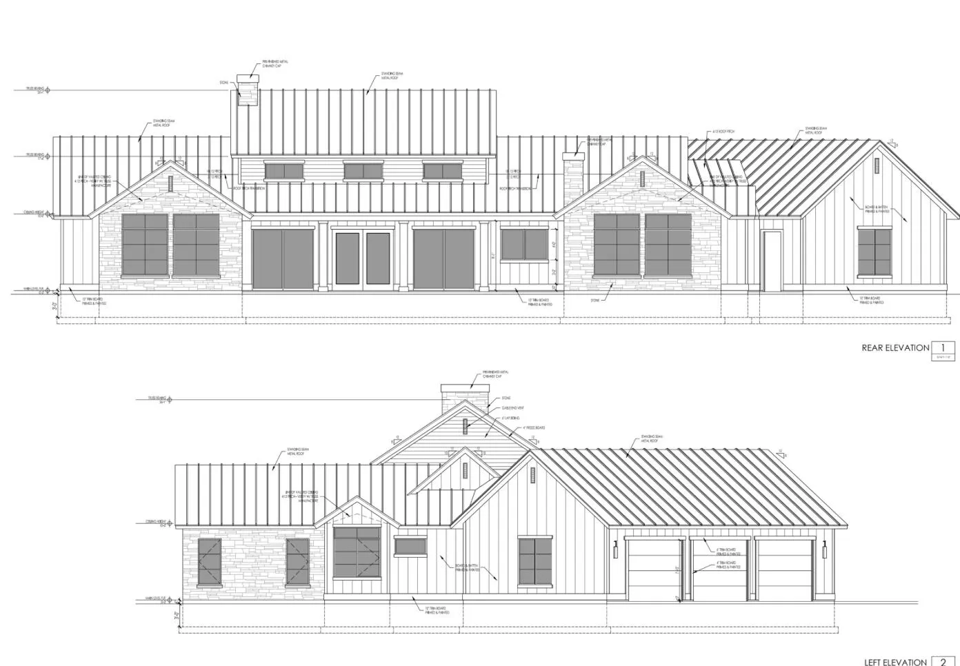 Architectural Elevation Drawings. Representing the rear and side exterior dimensions and building materials for the property