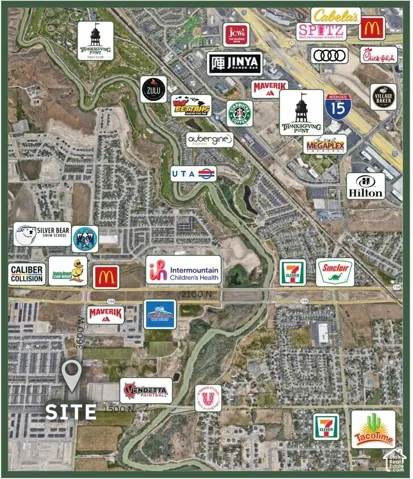 Aerial Location Map. Identifying regional landmarks and commercial establishments surrounding the property