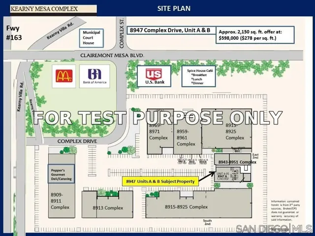 Demo/Test Data 8947 Complex Drive Ste B, San Diego, CA 92123