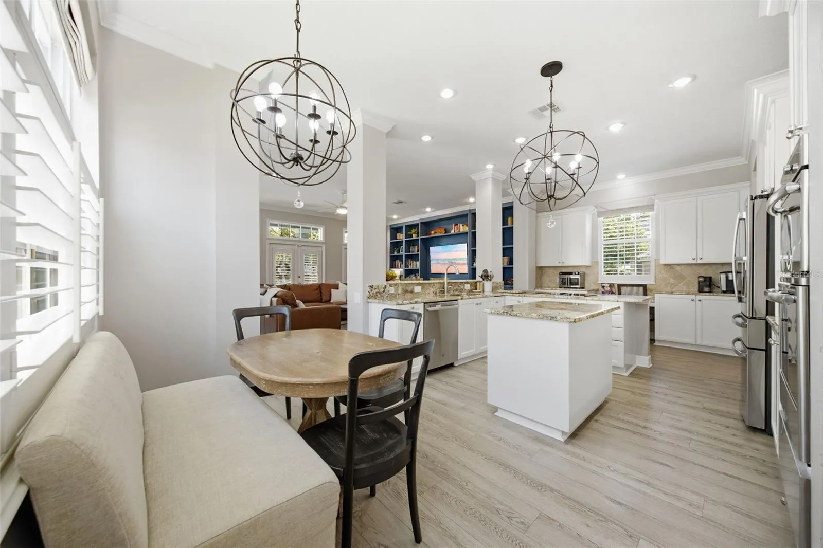 In kitchen dining area.