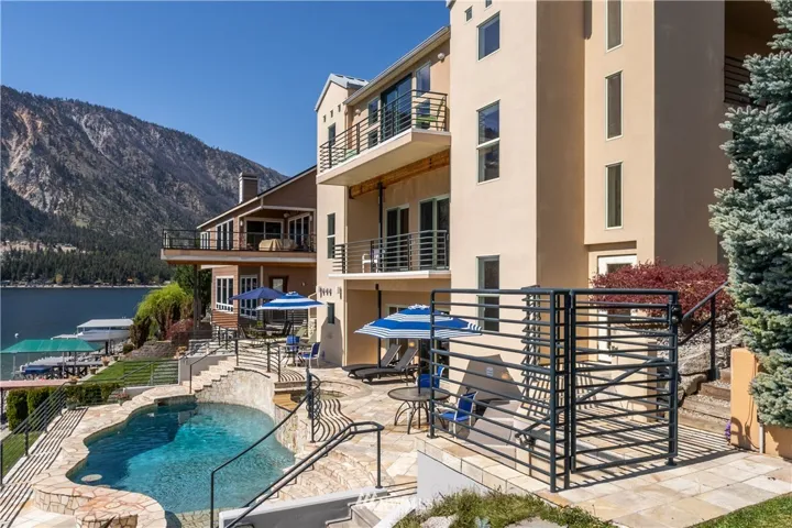 This distinctive Lake Chelan waterfront home has all the feel of a resort inside and outside.  One of Chelan's top-rated waterfront vacation rentals that will sleep over 10 guests!