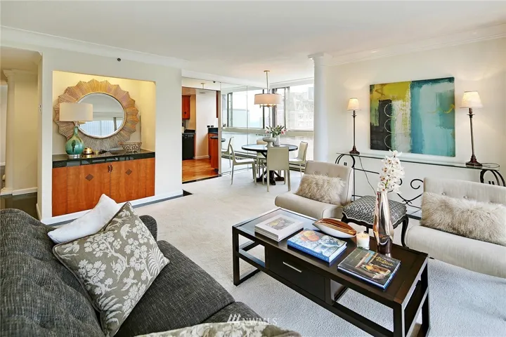Chic, airy great room begging for a cocktail party.