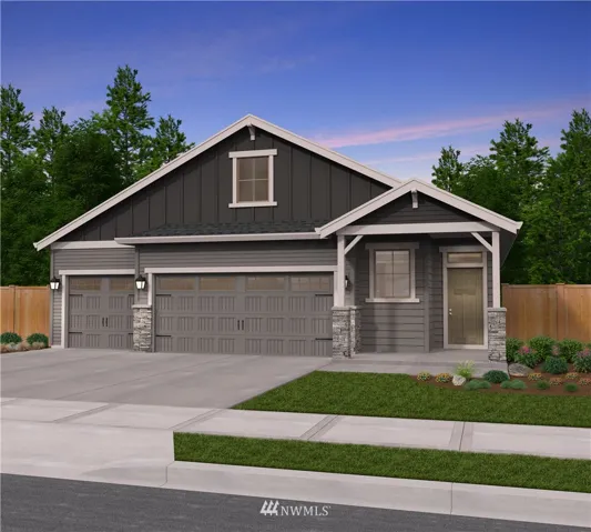 The "Snohomish" 3 car rambler. Exterior Elevation A